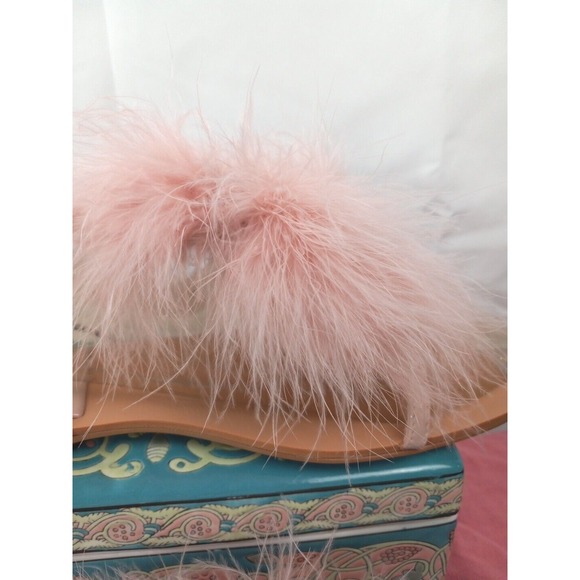 Zara Pink Feathers Strap Flats Summer Sandals Size 6.5 - Picture 2 of 12